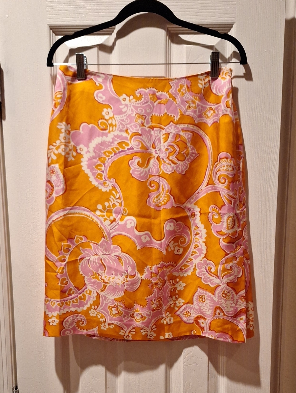 Ann Taylor - Orange and Pink Paisley Silk Pencil Skirt - 8P